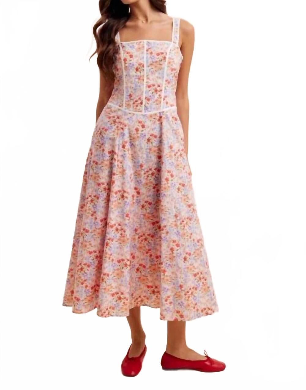 NEW IN-LOOM contrast piped floral maxi dress in pink